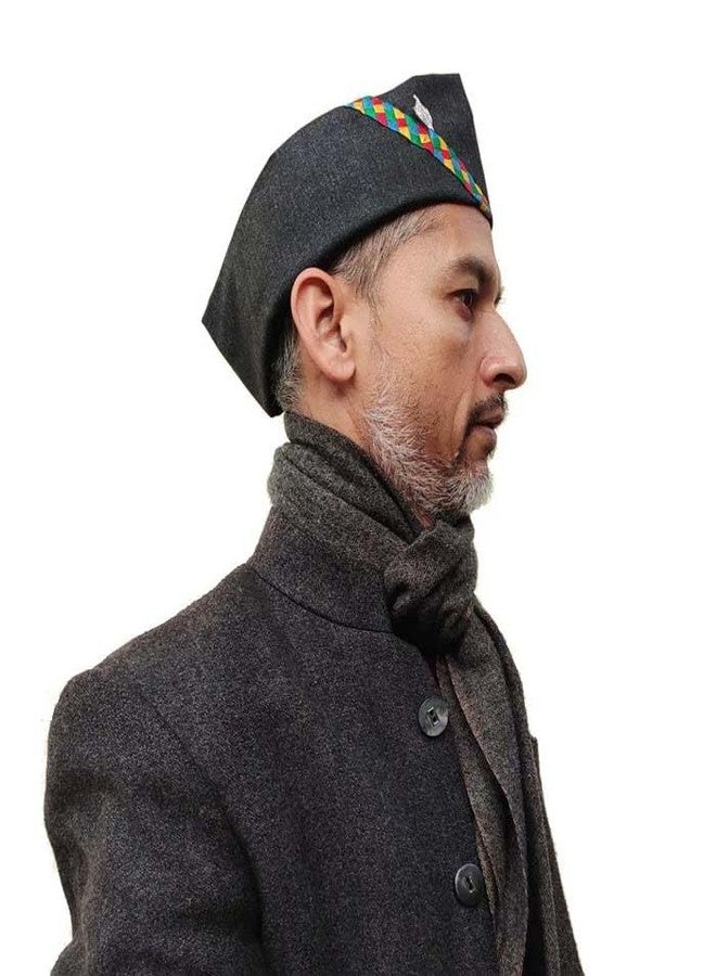 Bigwheels Black Color Men's & Women's Uttarakhand Topi Pahadi Modi Cap Traditional Himalayan Hat for Cultural & Casual Wear - Image 2